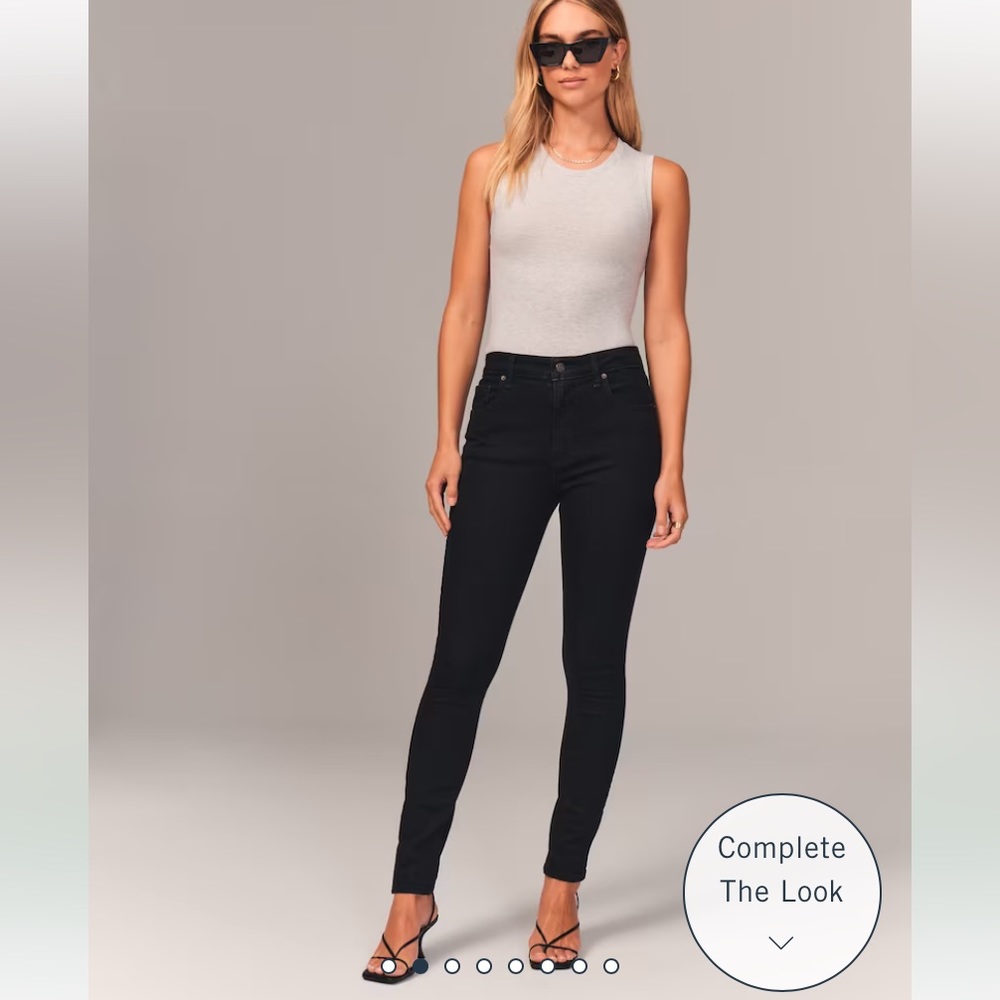 A&F Signature Stretch Denim, High Rise Super Skinny Ankle Jean in Black, 28/9